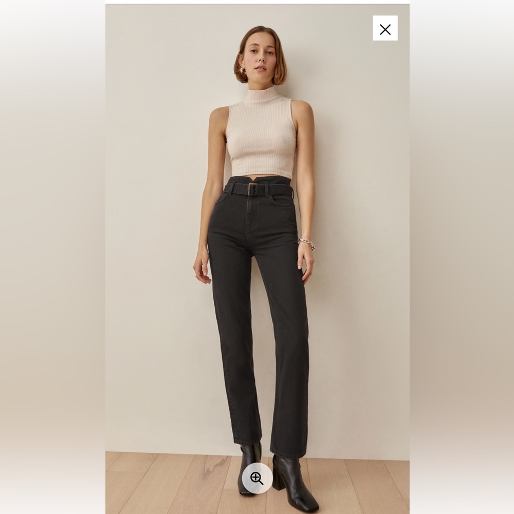 NWT Reformation Cynthia Belted High Rise Straight Jeans Sz 28